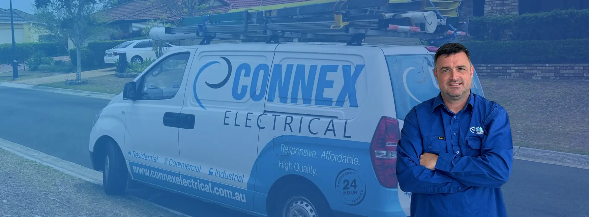 Connex Electrical electrician with the Connex service van in North Brisbane